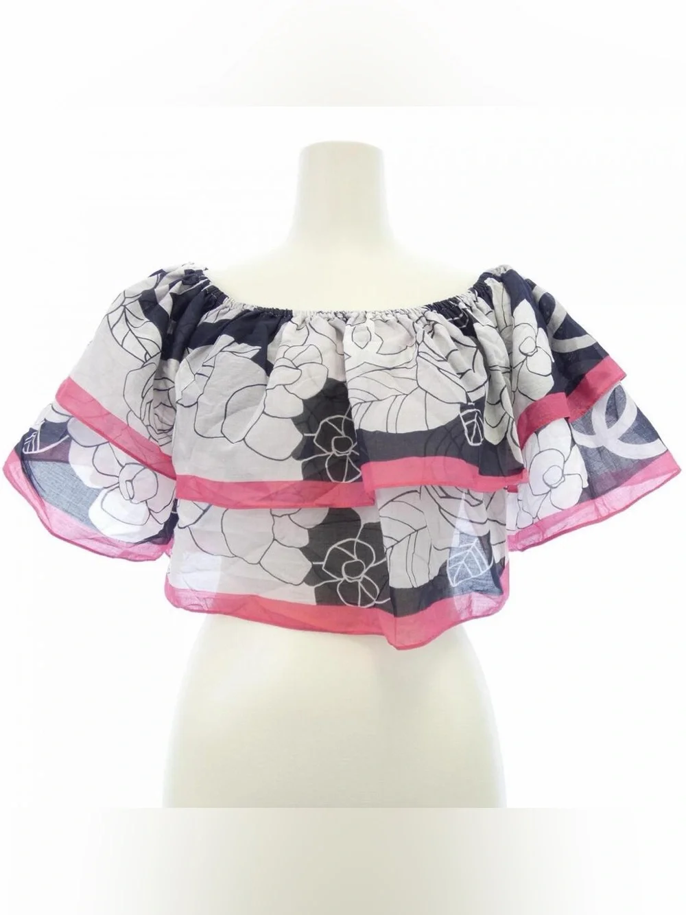 CHANEL | 2021 Cruise Collection Camellia Ruffle Off-Shoulder Crop Top